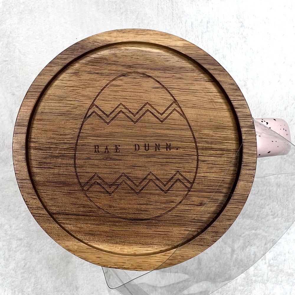❌SOLD❌ Rae Dunn Coffee Mug DID SOME BUNNY SAY CHOCOLATE Coaster Lid Easter Pink - Picture 4 of 17